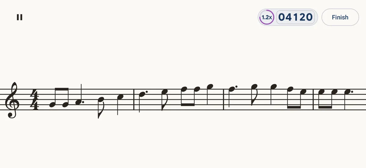 A phone in landscape, showing a line of dotted rhythms across the full width of the screen